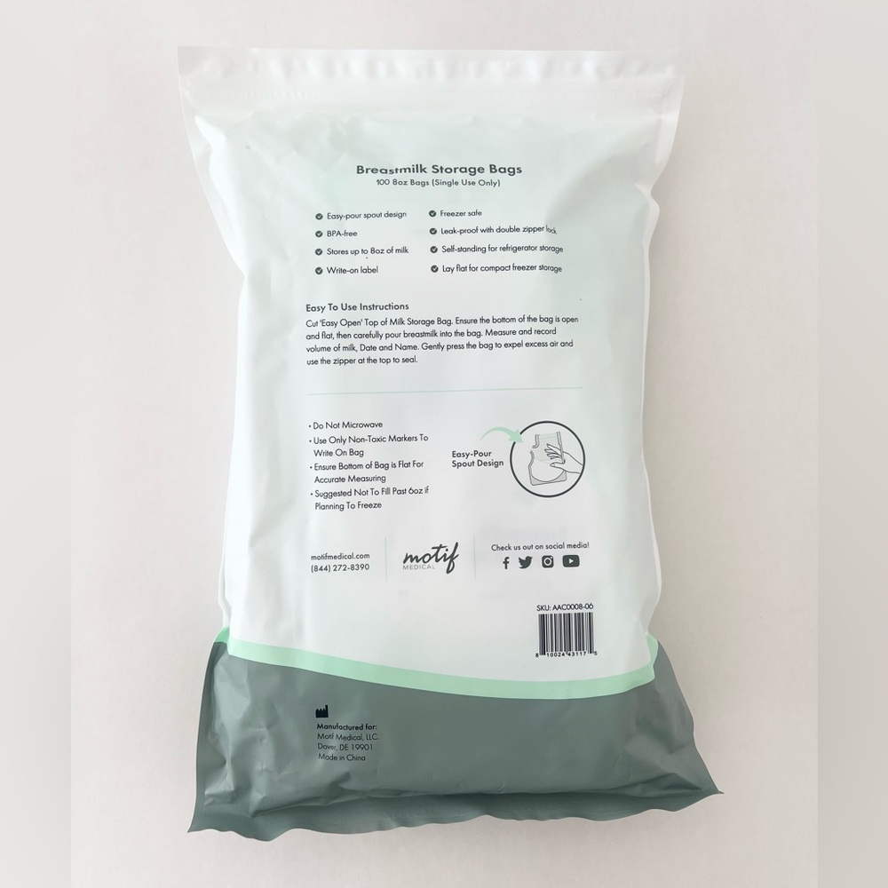 (NWT) Motif Breastmilk Storage Bags BPA Free | 100 Count, 8 oz Single Use Bags - Picture 2 of 2